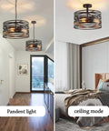 Industrial Semi Flush Mount Ceiling Light With 3 Light Vintage Chandelier In Black Rustic Metal Fixture in hallway and bedroom