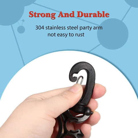 Close-up of hand holding a scuba hose clip from Three Pack Scuba Dive Hose Clips With Snap Hook Buckles for Snorkeling and Gear Setup.