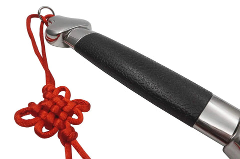Close-up of the Retractable Tai Chi Sword For Martial Arts Practice Blunt Stainless Steel Blade With Leather Grip 12 To 39 Inches Dope