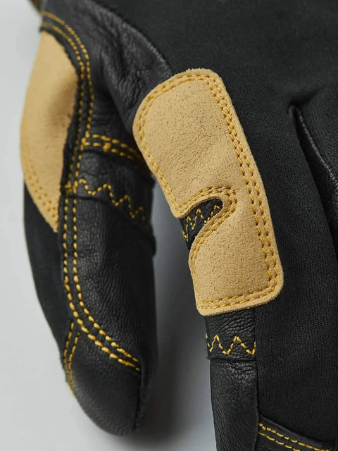 Close-up of black Ergo Grip Czone Tactility Short Glove For Rugged Mountaineering And Ice Climbing, size 11, showing stitching detail.