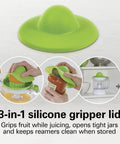 Hamilton Beach 34 Oz Electric Citrus Juicer With Silicone Gripper Lid showing 3-in-1 silicone lid for juicing and jar opening.