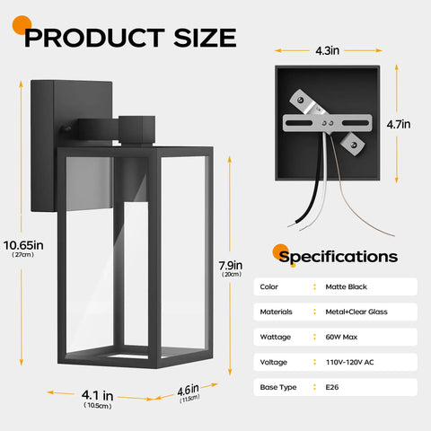Top Shelf Wall Mounted Exterior Lighting Fixture Featuring Slick Rustproof Housing And No Sweat Weather Sealing For Outdoor Porch Light Sconce Patio Yard Projects, matte black, dimensions labeled.