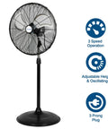 Powerful 20 Inch High Velocity Industrial Pedestal Fan With 5200 CFM, 3 Speed Oscillating Stand, Heavy Duty Metal Construction
