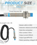 5 Pack Inductive Proximity Sensor M8 NPN Normally Open DC 6 To 36V 300mA 2mm Sensing Distance 3 Wire Proximity Switch Detector