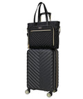 Madison Square Lightweight Hardside Chevron Expandable Spinner Luggage Set With Eight Wheel Spinners And Tear Resistant Interiors in Black