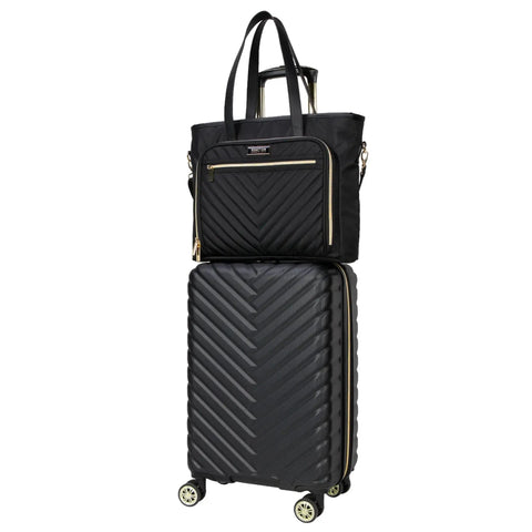 Madison Square Lightweight Hardside Chevron Expandable Spinner Luggage Set With Eight Wheel Spinners And Tear Resistant Interiors in Black