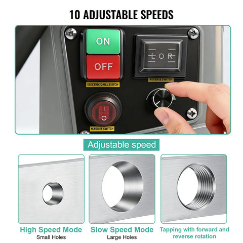 Control panel with adjustable speed settings for High Power 1550W Magnetic Drill Press With 1.57 Inch Maximum Bore.