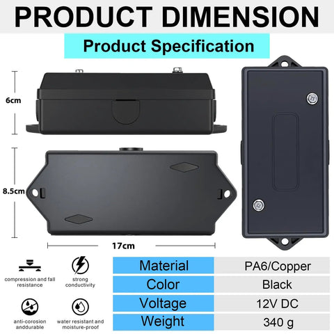 7 Way Trailer Junction Box Kit 2 Pack For RVs, Trailers, And Cars, waterproof black PA6/copper box, 17cm x 8.5cm x 6cm