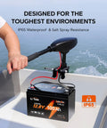 Premium 12V 100Ah LiFePO4 Battery Trolling Motor Marine Boat RV 4 Pack Smart BMS on a boat, providing power in water.