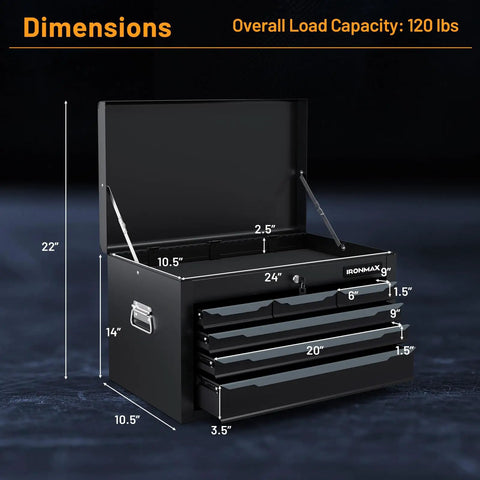 Heavy Hitter 24 Inch 6 Drawer Steel Tool Chest With Smooth Operator Ball Bearings And Spacious Top Tray Rugged Grip Handle Auto Lock Scratch Shield Panels For Garage Grind Ready
