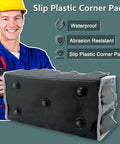 Slip plastic corner pad with black buttons, waterproof and abrasion-resistant, held by a man in blue attire and yellow helmet.
