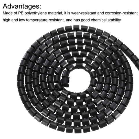 Spiral Tube Wrap Cable Kit Management Sleeve 5M 8mm PE Flexible Black coiled on white background