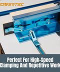 Shop Floor Tough 2 Pack 5/16 18 Cam Lock Clamps With Three Inch T Track Bolts and Rubber Washers For Woodworking Jigs Router Tables And Shop Benches Rapid Grip Tools on a table.