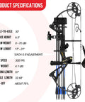 Dragon X7 Ready To Hunt Compound Bow Kit For Adults - side view with specifications and accessories