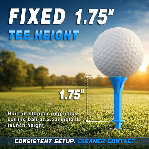 150 Pack Golf Tees Mixed Sizes Three And A Quarter Inch And One And A Half Inch Five Prong Head Ultra Stable Low Resistance For Longer Drives Plastic Tees Blue with golf ball on 1.75 inch tee highlight
