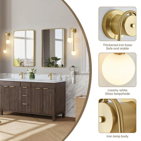 Dope Gold Double Ball Glass Wall Sconce Mid Century Modern Living Room Bedroom Hallway Light With Up Down Left Right Mount G9