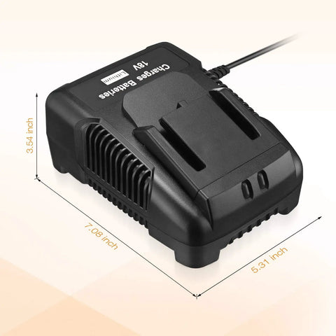 18V Battery Charger For Ridgid Tools, Fast Reliable Charging With R86092 and 18V Hyper Lithium Ion Packs, dimensions displayed