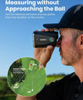 Golfer using Game Changing Golf Rangefinder With Coach Mode For On Course Yardage Up To 1300 Yards 7X Flag Lock Precise Triangulation