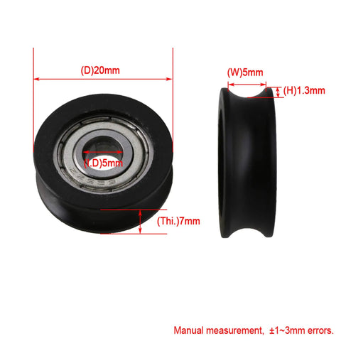 Beefed-Up U Type Groove Pulley Nylon Guide Roller Bearing Wheel Set 4 Pcs For Driving Equipment And Doors Windows, Smooth Low Noise Sliding, Heavy Duty Load Capacity Up To 63 Kg, 0.78 Inch By 0.19 Inch By 0.28 Inch, black 20mm U-groove wheel, 5mm bore