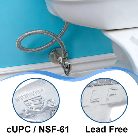 TTFLEX angle stop valve, chrome finish, 1/2 in compression inlet x 3/8 in compression outlet, installed under toilet
