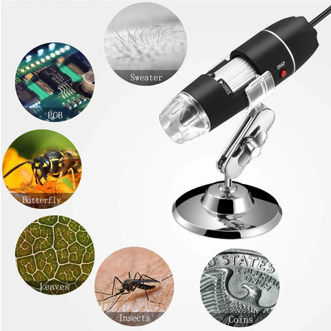 40x To 1000x Magnification Endoscope With 8 LED Handy USB 2.0 Digital Microscope, Mini Camera With OTG Adapter And Metal Stand, Compatible With Mac Windows Linux Chrome Android Not For iPhone iPad, mounted on metal stand