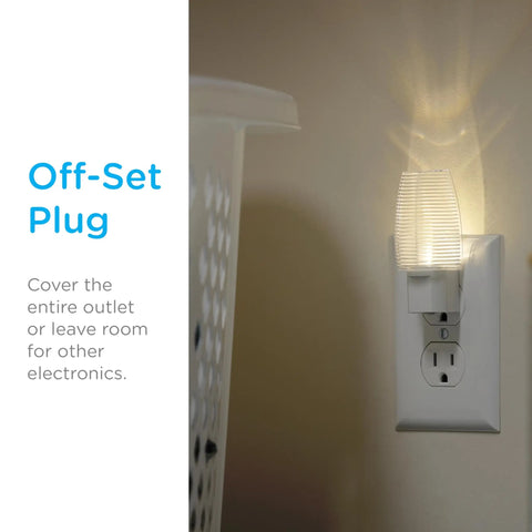 LED Night Light Plug In With Dusk To Dawn Sensor Warm White Glow UL Certified Energy Efficient Nightlight with offset plug design.