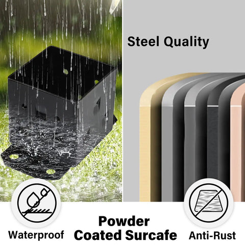 Heavy Duty 4x4 Post Base Anchor Kit with waterproof, powder-coated surface and steel quality for mounting in outdoor conditions