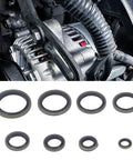 Heavy Duty 110 Piece Metal Bonded Oil Seal Washers Kit with High Temp Rubber O Rings shown with industrial engine setup.