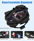 Women Gym Bag With Yoga Mat Holder And Shoe Compartment, Wet And Dry Storage Pocket, Adjustable Strap, visible interior compartments