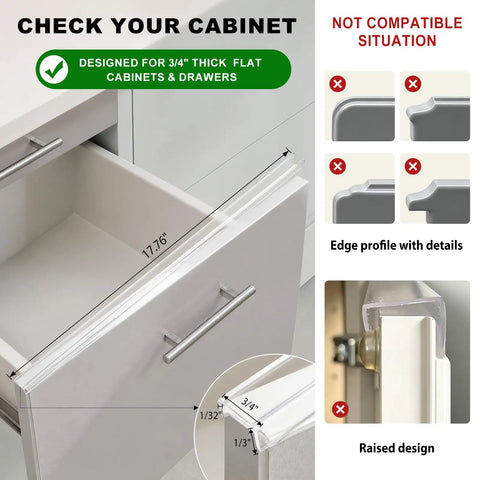 Four Pack Sleek Cabinet Door Guards Top Pick Scratch Buffer Fits Three Quarter Inch for flat cabinet and drawer edge compatibility.