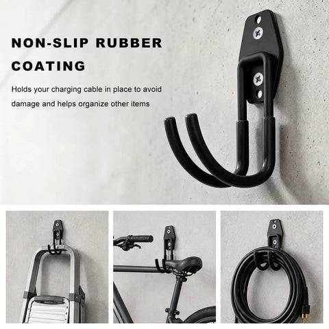 Heavy Duty Steel EV Charger Bracket Wall Mount Garage Cable Organizer Non Slip Handle for organizing cables indoors and outdoors.