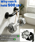 Built Like a Tank 12 Inch Black Stainless Steel Shower Grab Bars Lock In Rock Solid Grip Rustproof Bathroom Safety Handrail Thickened Screws Senior Assist Support Two Pack shown with weights demonstrating strength