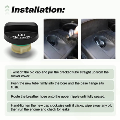 Installation guide for Filler Tube And Cap With O Ring Gasket Seal Kit For 2.4L GM Engines In Buick Lacrosse Regal Verano Chevy.