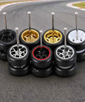 Four Pack 1/64 Scale Wheels And Tires Set With Real Riders Rims Axles Included For RC Diecast Cars And DIY Models 10 Spoke Gold