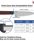 Knife compatibility chart for Magnetic Wood Saya Cover for Gyuto Knife 8.25 Inch Blade Protector 210mm