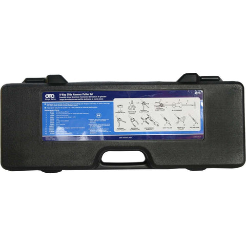 Case for 9 Way Slide Hammer Puller Set Heavy Duty Black Finish With Internal And External Jaws, shown closed with label.