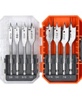 Spade Drill Bits Set 3/8 To 1 Inch For Wood Plastic Aluminum With 1/4 Inch Hex Shank Paddle Flat Bits 8-Piece In Tough Case