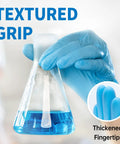 Blue Nitrile Exam Gloves XL 100 Count 4 Mil Thick Hella Durable Powder Free Latex Free Heavy Duty Medical Grade with textured grip.