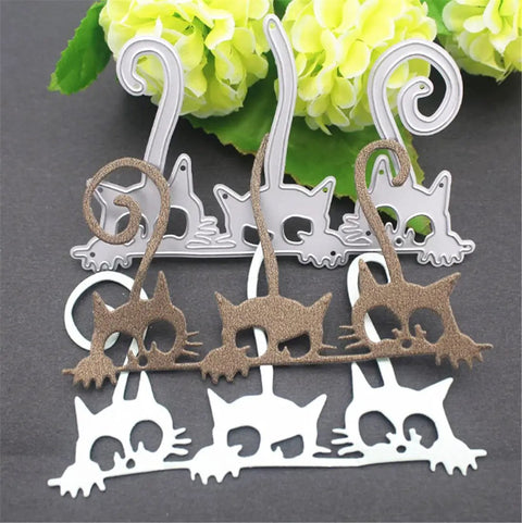 Cat Cutting Die Set For Card Making And Scrapbooking, showcasing 3 pack cats 6.7x10.8 CM, metal die-cuts with carbon steel material