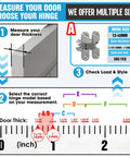 Image of hinge measurement guide with multiple sizes options for Invisible Cabinet Door Hinges 180 Degree Sweep Hidden Cross Hinge 4 Pack For Frameless Furniture.