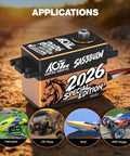 Beefy 34Kg Low Profile RC Servo Motor With 16.8V Direct Power Waterproof Programmable Brushless Smart Servo For 1/10 And 1/8 Scale RC Cars And Trucks SA53BULW 2026 Special Edition shown with applications.