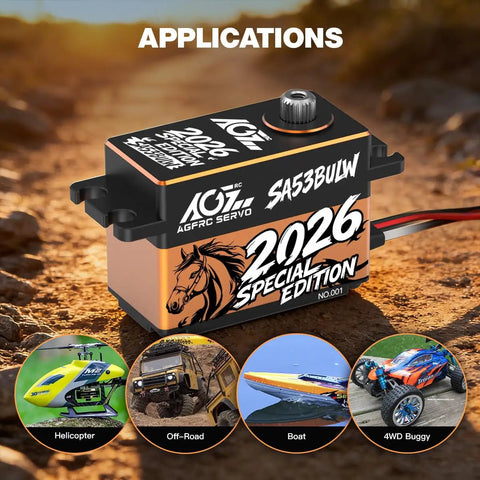 Beefy 34Kg Low Profile RC Servo Motor With 16.8V Direct Power Waterproof Programmable Brushless Smart Servo For 1/10 And 1/8 Scale RC Cars And Trucks SA53BULW 2026 Special Edition shown with applications.