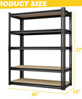 Heavy Duty Garage Shelving Unit 5 Tier Adjustable Metal Storage Rack With 2025 Lbs Capacity Freestanding Organizer For Kitchen Basement Laundry And More, 72 x 36 x 16 in