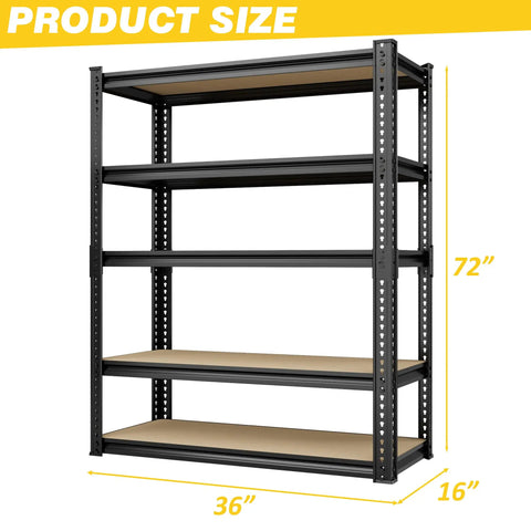 Heavy Duty Garage Shelving Unit 5 Tier Adjustable Metal Storage Rack With 2025 Lbs Capacity Freestanding Organizer For Kitchen Basement Laundry And More, 72 x 36 x 16 in