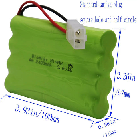 9.6V 2000mAh NiMH 8 Cell AA Battery Pack with Standard Tamiya Connector, green casing, for RC cars, trucks, and tanks