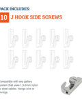 Image showing 10-pack J hook side screws for Adjustable Gallery Picture Rail Hooks for Art Hanging System.
