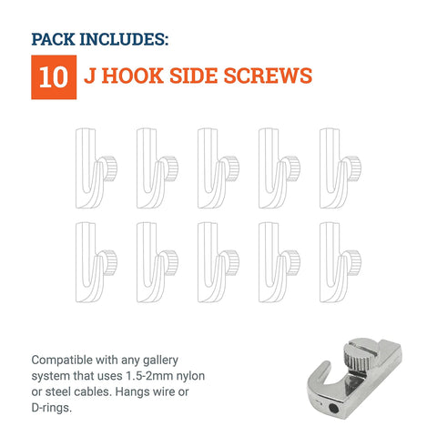 Image showing 10-pack J hook side screws for Adjustable Gallery Picture Rail Hooks for Art Hanging System.
