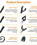 16 Piece Drain Snake Drill Attachment Heavy Duty Drain Auger Cutter Kit with various specialized heads for plumbing.