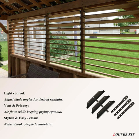Louver Bracket Kit For Deck Sunblind System And Outdoor Shutters Hardware, Complete 11 Board Kit Fits Up To 48 Inch Wide Black, DIY Friendly With Easy Adjustable Louvers For Patio Pergola Windows And Garden