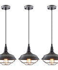 Three Pack Matte Black And Silver Pendant Lights 10.5 Inch Dope Industrial Vintage Farmhouse Ceiling Lamps for Kitchen Island